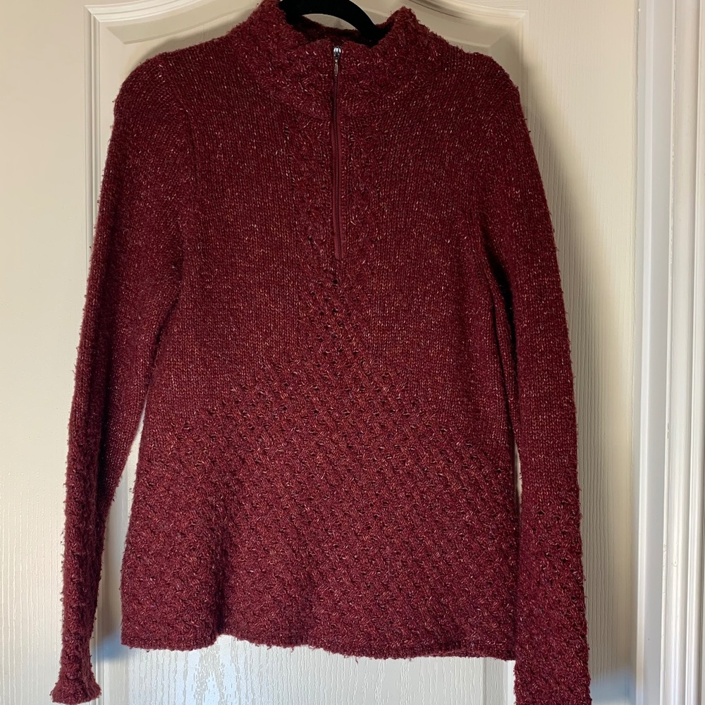 Burgundy Textured Knit Sweater with Half-Zip Collar | Large  Royal‎ Robbins